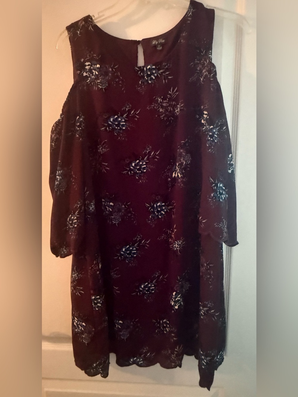 Lily Rose Burgundy Cold-Shoulder Floral Midi Dress